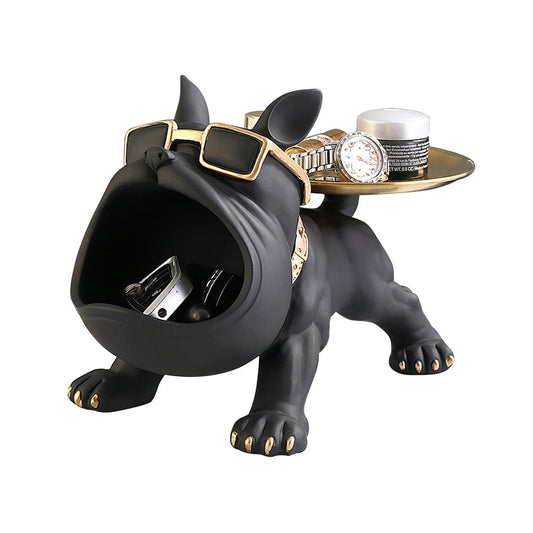 Charming Resin Bulldog Sculpture | Stylish Key Holder & Candy Tray for Home Decor 0