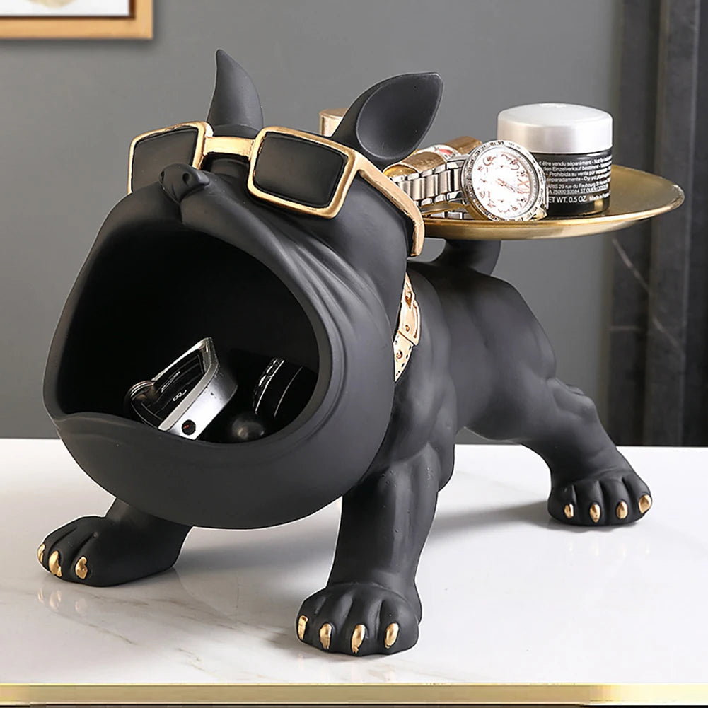 Charming Resin Bulldog Sculpture | Stylish Key Holder & Candy Tray for Home Decor 1
