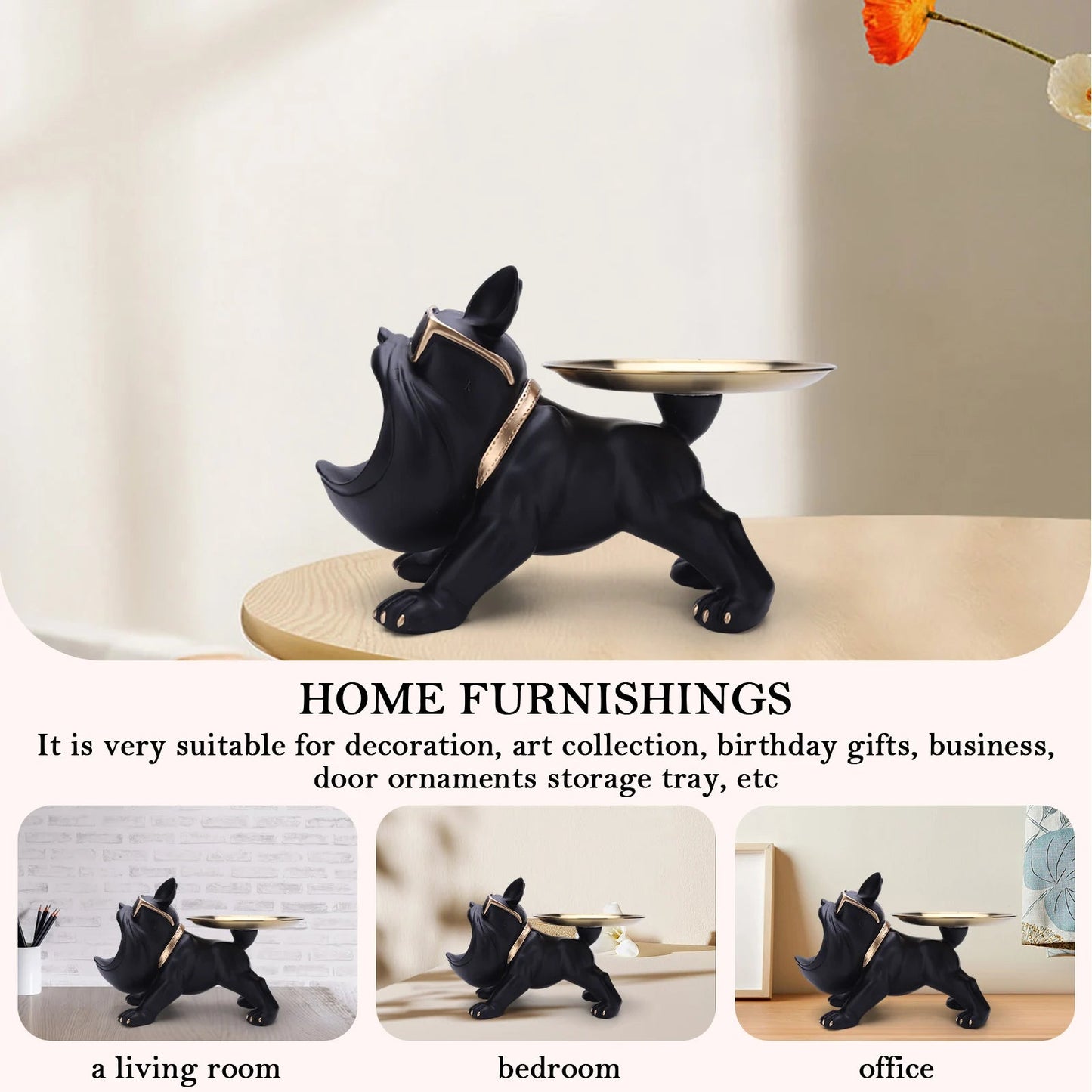 Charming Resin Bulldog Sculpture | Stylish Key Holder & Candy Tray for Home Decor 3