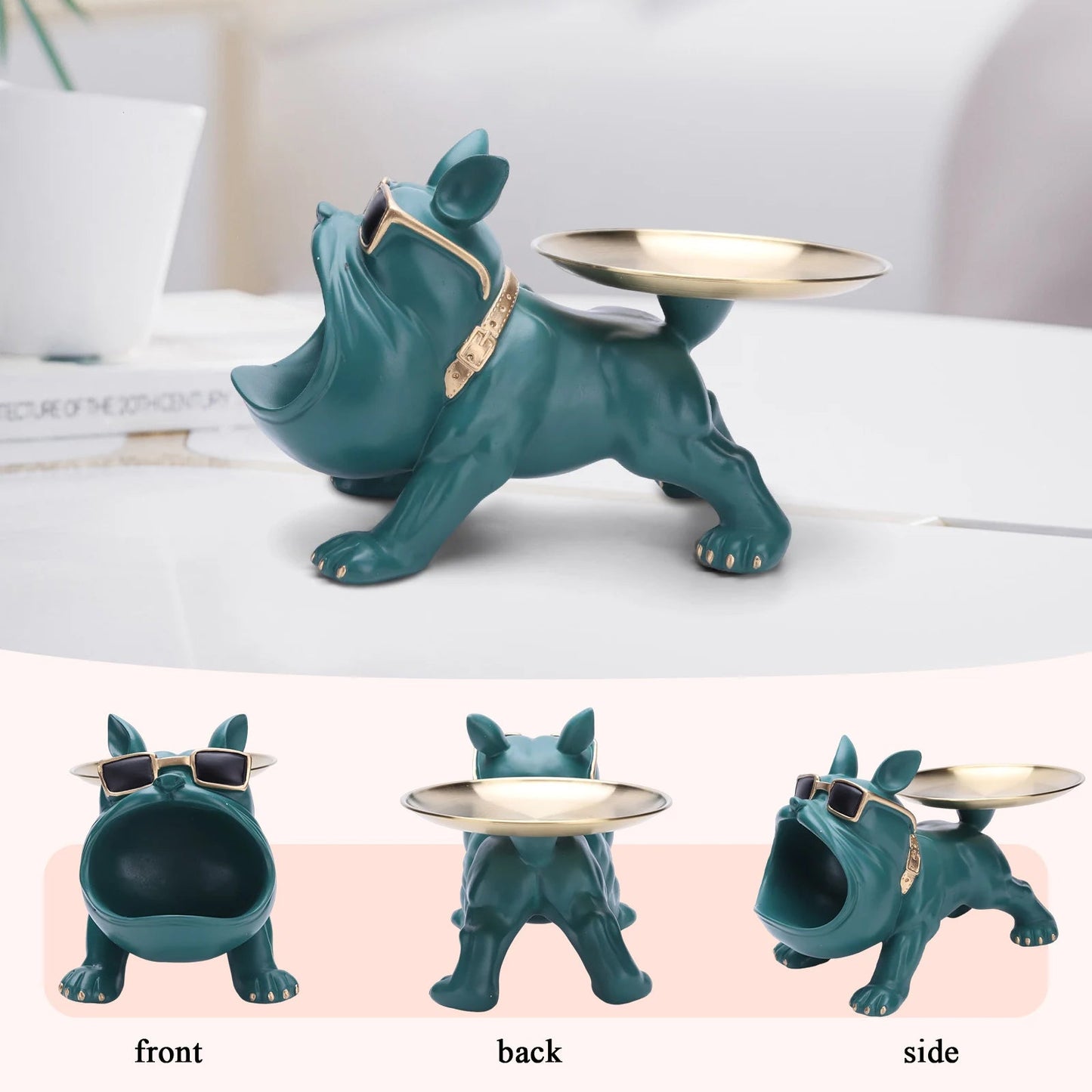 Charming Resin Bulldog Sculpture | Stylish Key Holder & Candy Tray for Home Decor 4