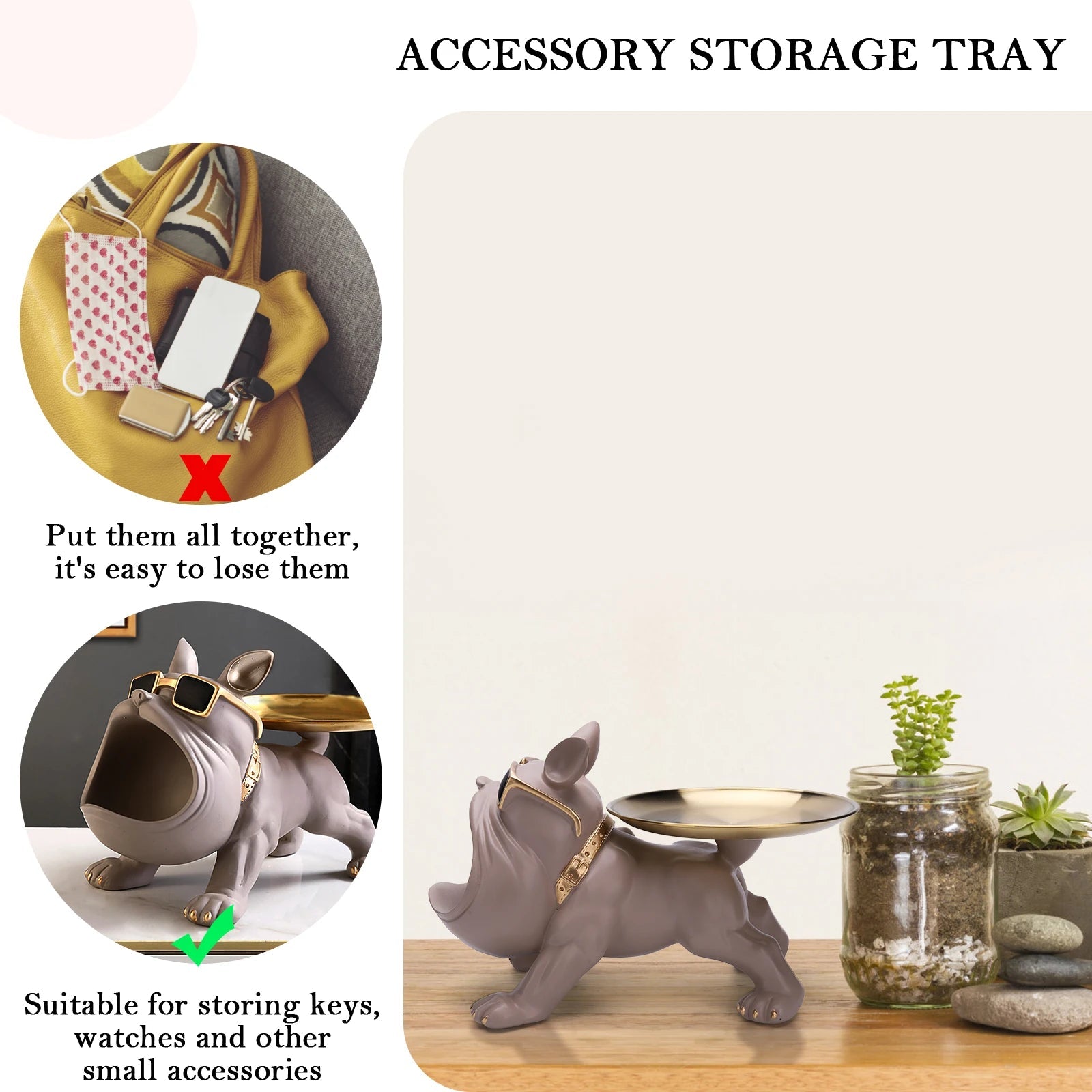 Charming Resin Bulldog Sculpture | Stylish Key Holder & Candy Tray for Home Decor 5