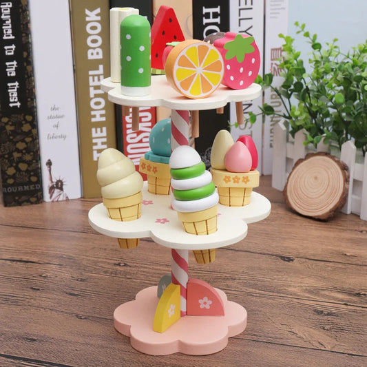 Creative Play | Wooden Ice Cream Rack for Kids with Realistic Design ? Engaging Educational Toy for Imaginative Fun 0