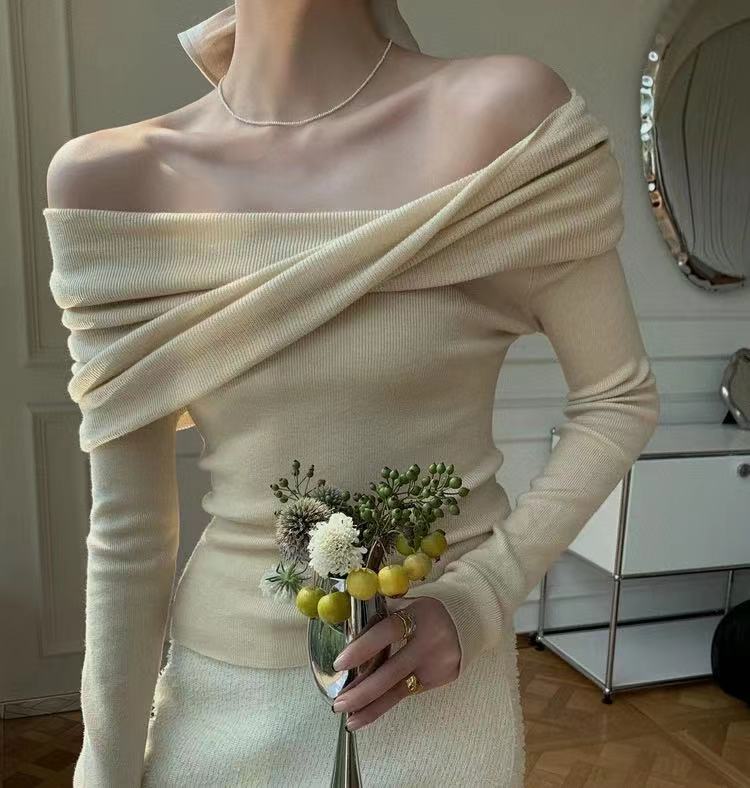 Elegant Collection | Women's Sweater with Off-Shoulder Design | Chic Ribbed Knit Pullover for Effortless Autumn Style 0