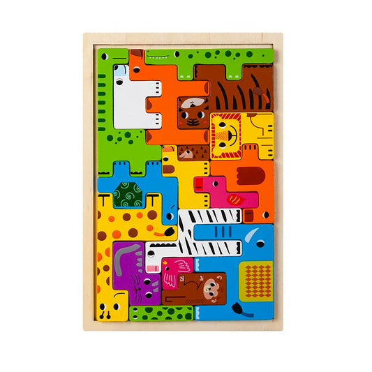 Montessori Wooden Puzzle Toy with Colorful Animal Characters | Engaging Educational Tool for Kids 0